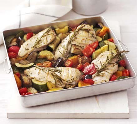 Rosemary chicken with oven-roasted ratatouille recipe 