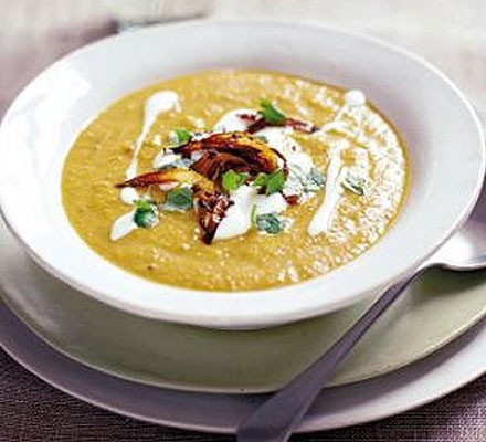 Spiced root soup with crisp spiced onions recipe 