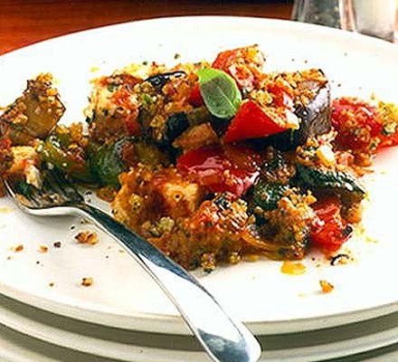 Ratatouille with goat's cheese & herby crumble recipe 