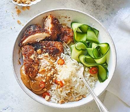 Satay chicken rice bowl recipe