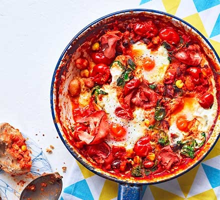 Saucy bean baked eggs recipe 