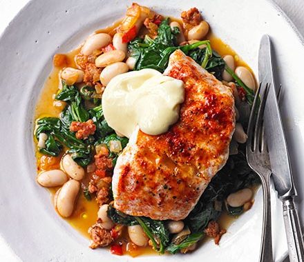Smoky hake, beans & greens recipe