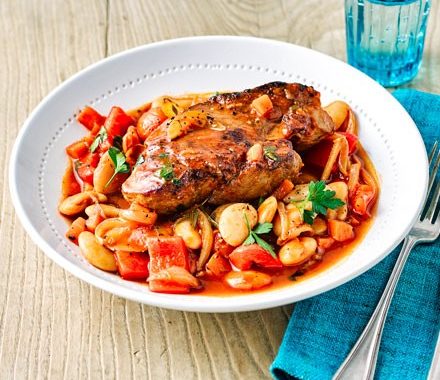 Spanish pork shoulder steaks with beans recipe