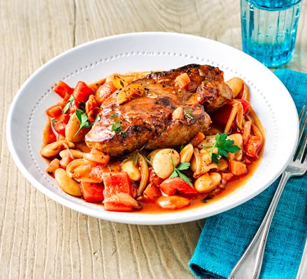 Spanish pork shoulder steaks with beans recipe 