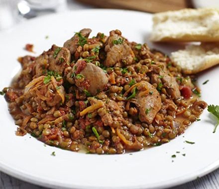 Spicy harissa chicken with lentils recipe