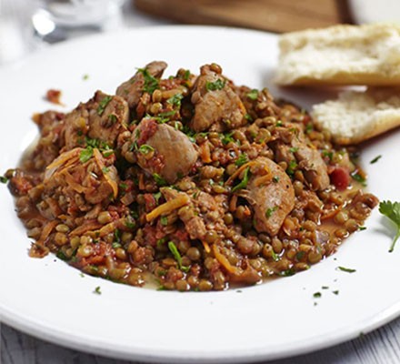 Spicy harissa chicken with lentils recipe 