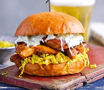 Sriracha-glazed chicken burger & pickled cabbage recipe