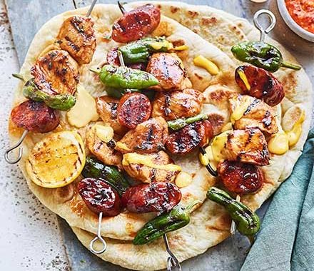 Sticky chicken & chorizo skewers recipe
