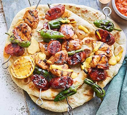 Sticky chicken & chorizo skewers recipe 