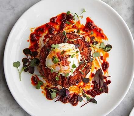 Sweet potato cakes with poached eggs recipe