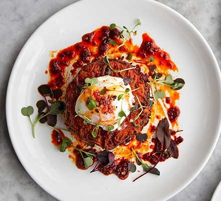 Sweet potato cakes with poached eggs recipe 