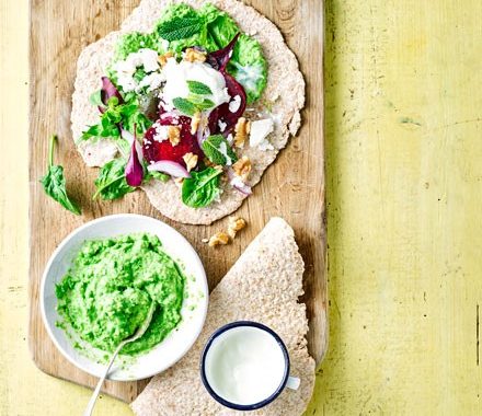 Wholemeal wraps with minty pea hummus & beetroot recipe