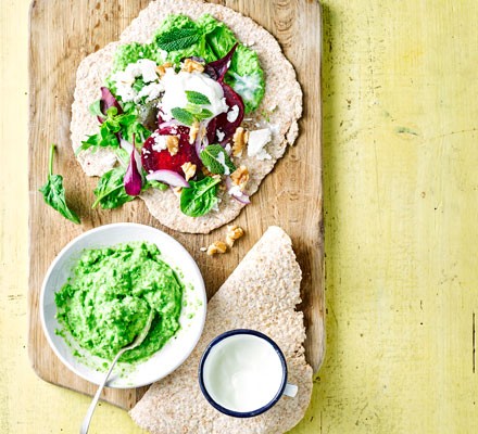 Wholemeal wraps with minty pea hummus & beetroot recipe 