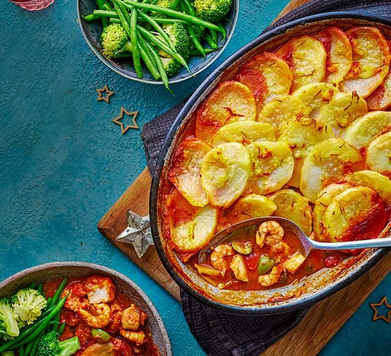 Cod & prawn pie with saffron potatoes recipe 