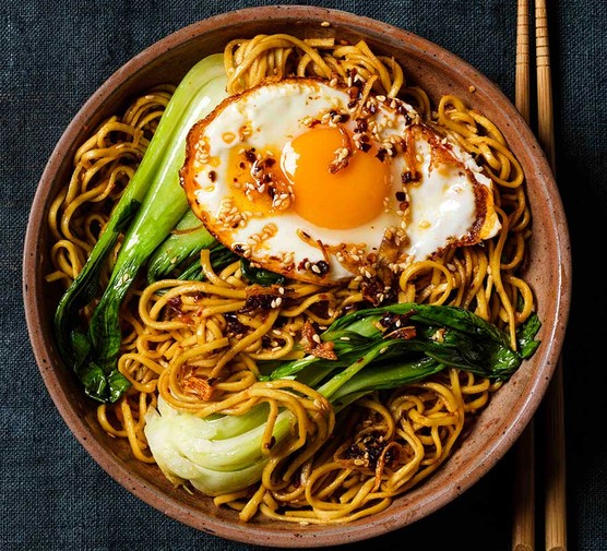 Noodles with crispy chilli oil eggs recipe 