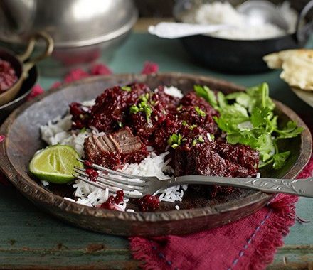 Slow-cooked beetroot & beef curry (Chukandar Gosht) recipe