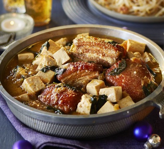 Braised pork belly with Thai basil & tofu recipe 