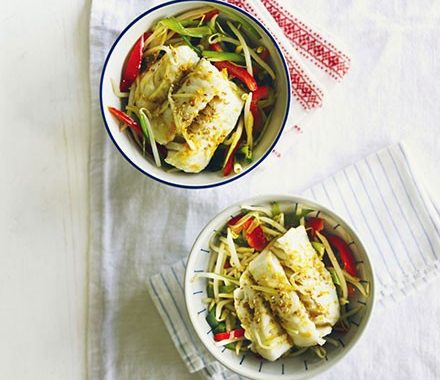 Citrus & ginger steamed fish with stir-fry veg recipe