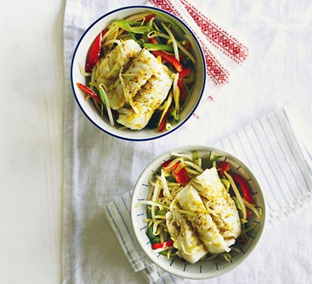 Citrus & ginger steamed fish with stir-fry veg recipe 