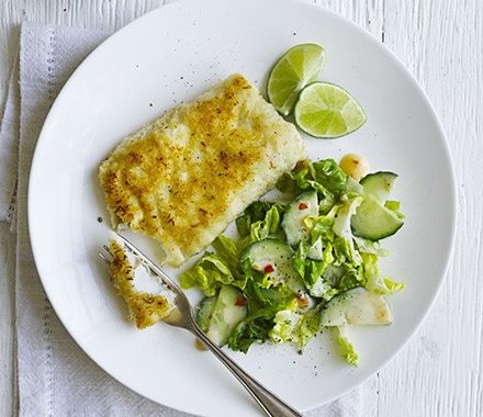 Coconut-crumbed fish with sweet chilli slaw recipe