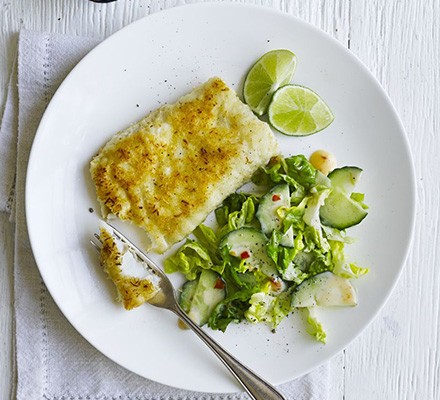 Coconut-crumbed fish with sweet chilli slaw recipe 