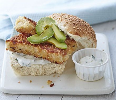 Crispy sesame fish burger with lime mayo recipe