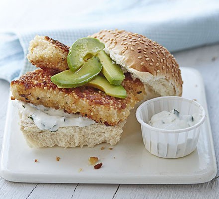 Crispy sesame fish burger with lime mayo recipe 