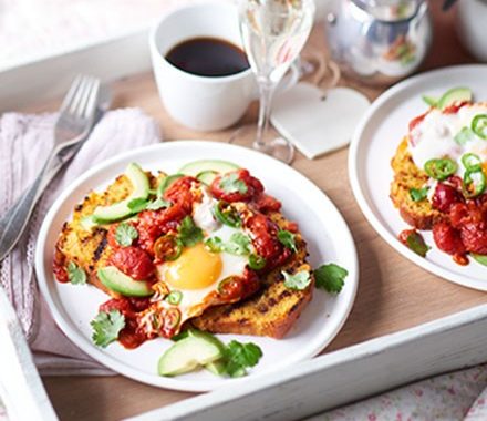 Griddled cornbread with devilled eggs & avocado recipe