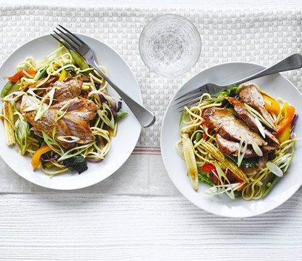 Sticky soy & honey pork with Asian recipe