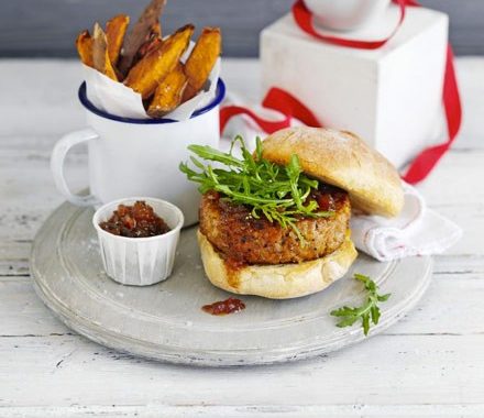 Homemade burgers with sweet potato wedges recipe
