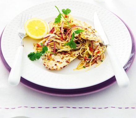 Spice-crusted chicken with crunchy slaw recipe