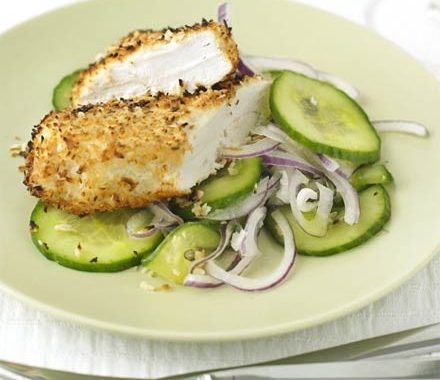 Coconut chicken with cucumber salad recipe