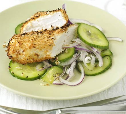 Coconut chicken with cucumber salad recipe 