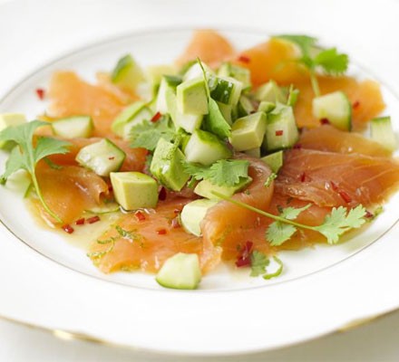 Smoked salmon with chilli & lime dressing recipe 
