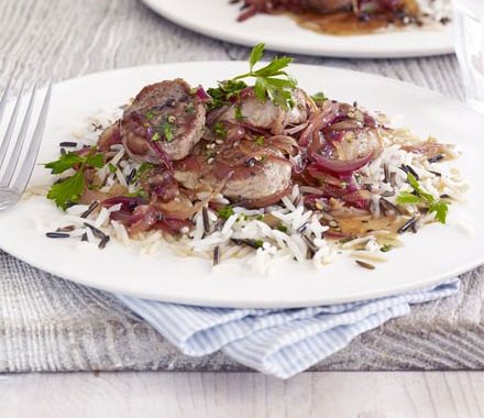 Pork with sweet & sour onion sauce recipe