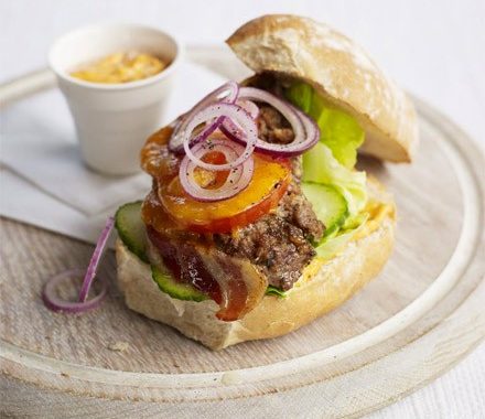 Meatloaf burger with harissa mayo recipe