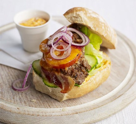 Meatloaf burger with harissa mayo recipe 