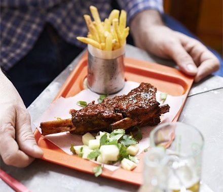 BBQ beef short ribs with green apple salsa & fries recipe