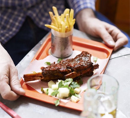 BBQ beef short ribs with green apple salsa & fries recipe 