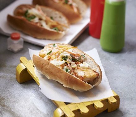 Fish dogs with lemony fennel slaw recipe