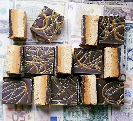 Salted caramel & peanut butter billionaire’s slice recipe 