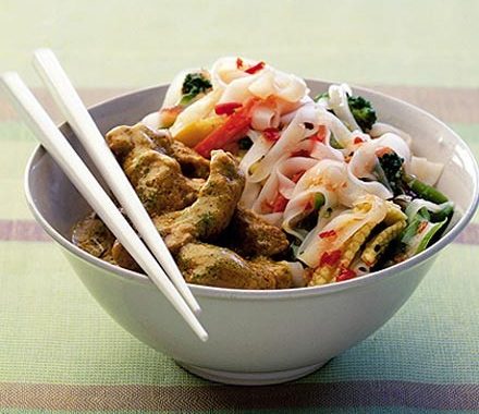 Chilli coconut pork with vegetable noodle salad recipe