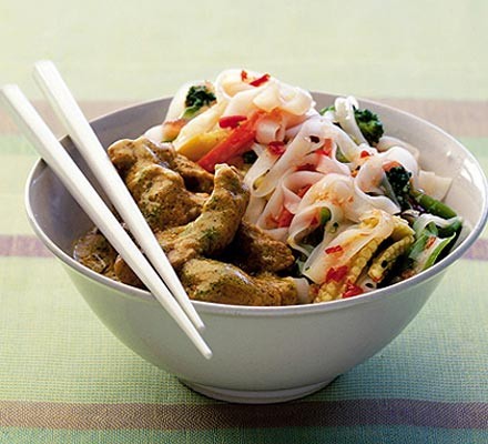 Chilli coconut pork with vegetable noodle salad recipe 