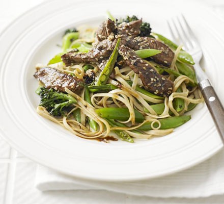 Honey & sesame beef noodles recipe 