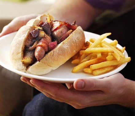 Hotdogs with sticky roasted onions recipe