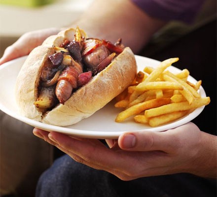 Hotdogs with sticky roasted onions recipe 
