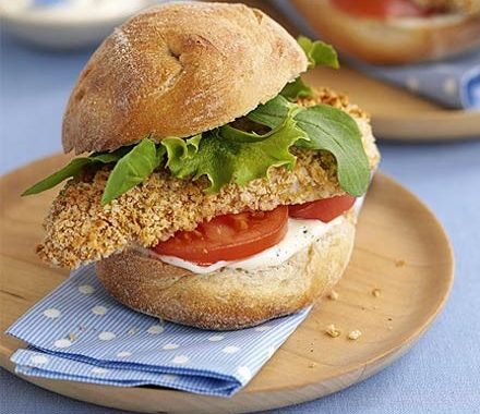 Crisp chicken burgers with lemon mayo recipe