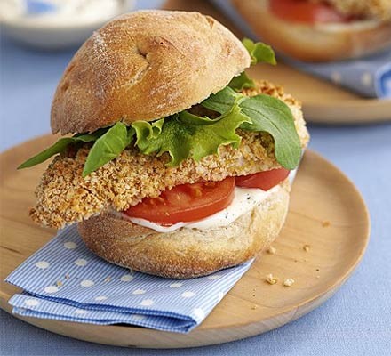 Crisp chicken burgers with lemon mayo recipe 