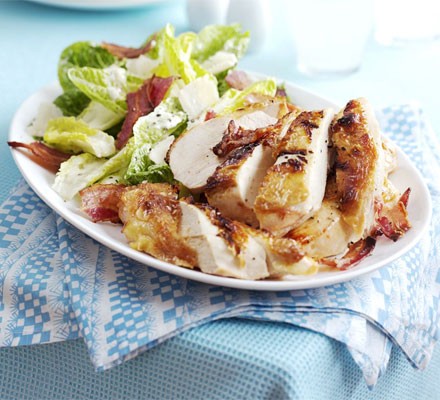 Quick caesar salad with roast chicken & bacon recipe 