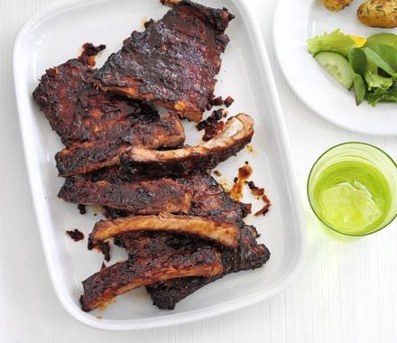 Sticky ribs with roast potato salad recipe